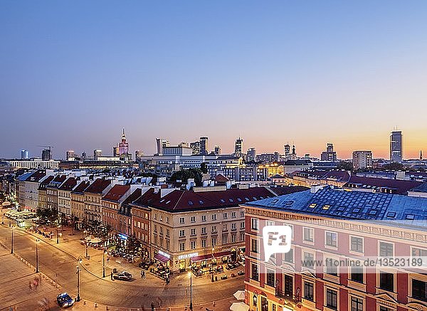 City view with Krakowskie Przedmiescie Street at dusk  Warsaw  Masovian Voivodeship  Poland  Europe