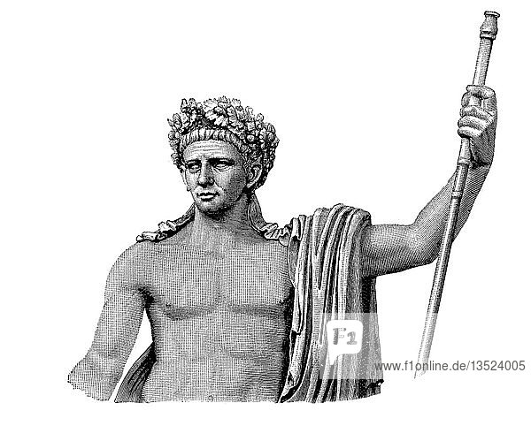 Die Triumphstatue des Claudius im Vatikanischen Museum in Rom  Tiberius Claudius Caesar Augustus Germanicus  1. August 10 v. Chr.  13. Oktober 54 n. Chr.  Holzschnitt  Italien  Europa