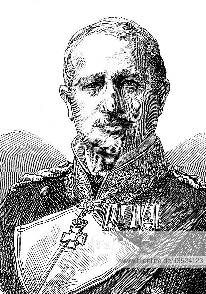 Prinz Heinrich Wilhelm Adalbert von Preußen  29. Oktober 1811  6. Juni 1873  war Admiral und Oberbefehlshaber der Norddeutschen Bundesflotte  Holzschnitt  Porträt  Preußen