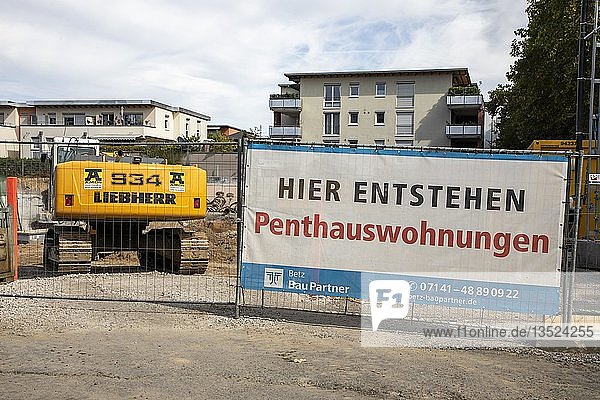 Construction site for a new residential building with condominiums and penthouses  Heilbronn  Baden-Württemberg  Heilbronn  Baden-Württemberg  Germany  Europe