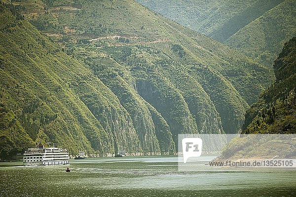 Kreuzfahrtschiff auf dem Jangtse-Fluss durch die Qutang-Schlucht  Provinz Chongqing  China  Asien