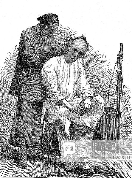 Reisender Barbier in Peking  China  1868  Frankreich  Europa