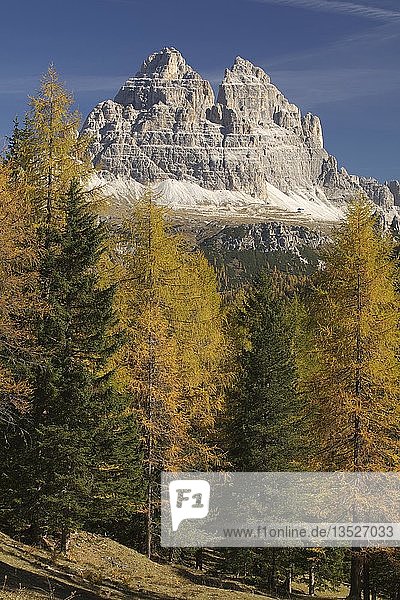 Drei Zinnen  Drei Zinnen von Pale die Misurina aus gesehen  Dolomiten  Südtirol  Italien  Europa