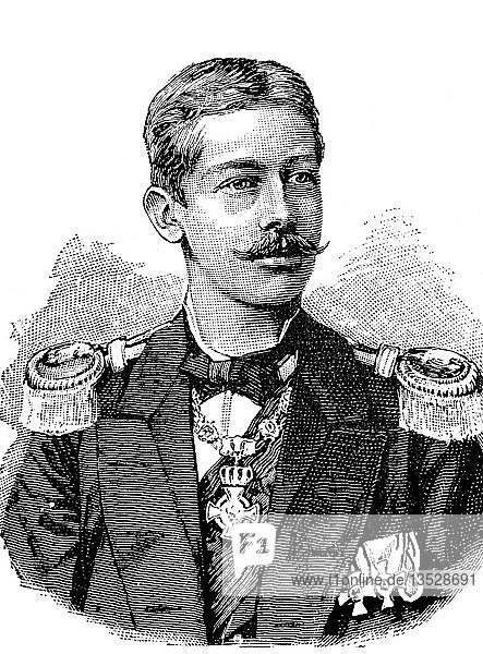 Prinz Albert Wilhelm Heinrich von Preußen  1862-1929  Sohn des Kronprinzen Friedrich Wilhelm und späteren deutschen Kaisers Friedrich III.  Porträt  Holzschnitt  1888  Deutschland  Europa
