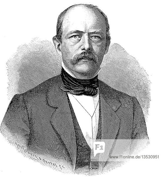 Otto Eduard Leopold  Fürst von Bismarck  1. April 1815  30. Juli 1898)  bekannt als Otto von Bismarck  preußischer Staatsmann  Holzschnitt  Deutschland  Europa