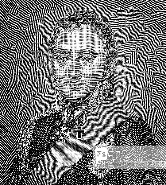 Friedrich Emil Ferdinand Heinrich Graf Kleist von Nollendorf  9. April 1762  17. Februar 1823  war ein preußischer Offizier  Holzschnitt  Deutschland  Europa