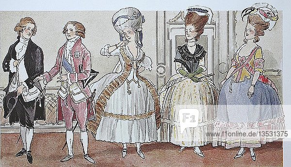 Mode  Kleidung  Volkstrachten in Frankreich zur Zeit Ludwigs XVI. von 1775 bis 1785  Illustration  Frankreich  Europa