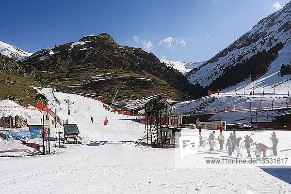 Groomed pistes in the Vall de Núria valley  northern Catalonia  Spain  Europe