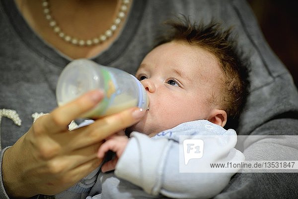 10 Wochen  Mutter  Säugling füttern  mit Flasche  Baden-Württemberg  Deutschland  Europa