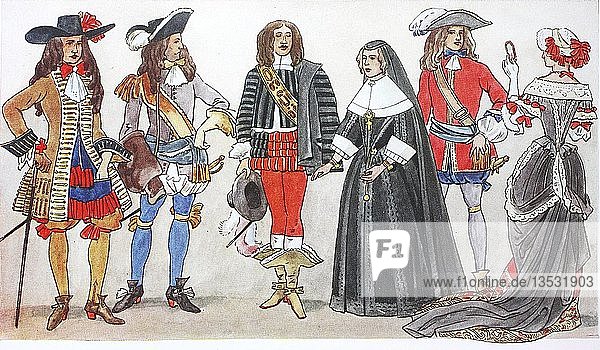 Mode Kleidung in Frankreich zur Zeit Ludwigs XIV. Illustration Frankreich Europa