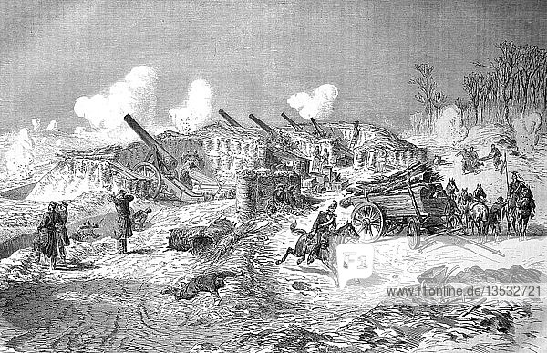 Sächsische 24-Kanonen-Belagerungsbatterie vor dem Fort de Rosny  Deutsch-Französischer Krieg 1870/71  Holzschnitt  Frankreich  Europa