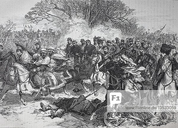 Rückzug der französischen Kavallerie nach der Schlacht von Orleans  Frankreich  deutsch-französischer Feldzug 1870/1871  Holzschnitt  Frankreich  Europa