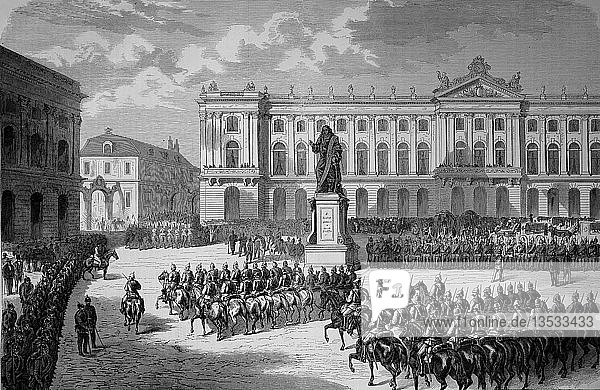 Ankunft der preußischen Truppen am Stanislausplatz in Danzig am 15. August Deutsch-Französischer Krieg 1870/71 Holzschnitt Polen Europa