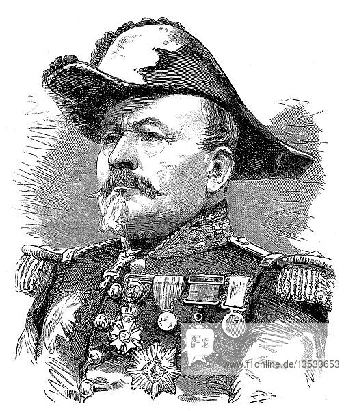 Jean-Jacques-Alexis Uhrich  15. Februar 1802  9. Oktober 1886  französischer Offizier und General und Gouverneur von Straßburg  Holzschnitt  Porträt  Frankreich  Europa