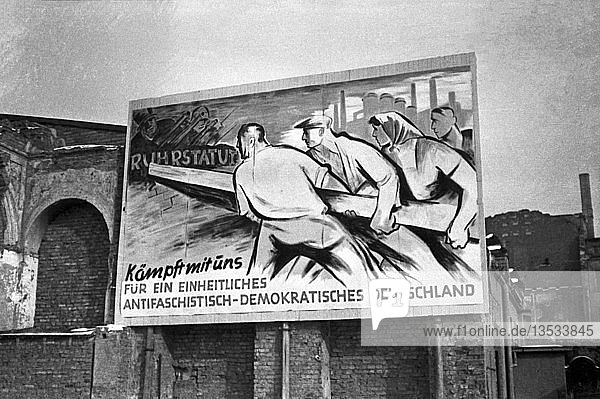 Propaganda für ein geeintes antifaschistisch-demokratisches Deutschland  Plakat  1948  Leipzig  Sachsen  DDR  Deutschland  Europa
