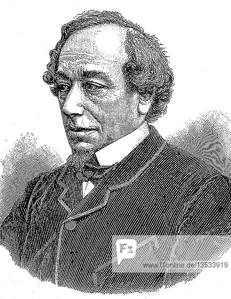 Benjamin Disraeli  1. Earl of Beaconsfield  21. Dezember 1804  19. April 1881  Premierminister des Vereinigten Königreichs  Holzschnitt  England