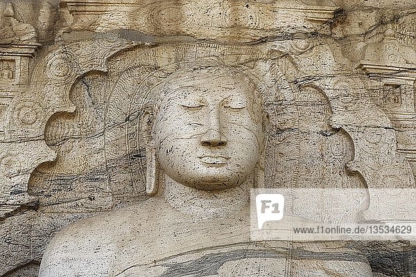 Gal Vihara (Felsentempel)  meditierender Buddha im Lotussitz  Kopf  Tunkema  Polonnaruwa  Sri Lanka  Asien