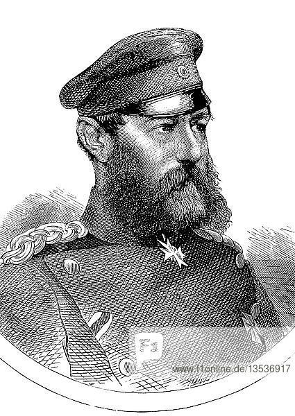 Carl Ludwig von Schlotheim  seit 1866 Freiherr von Schlotheim  22. August 1818  7. April 1889  General der Kavallerie  deutsch-französischer Feldzug 1870  Holzschnitt aus dem 19. Jahrhundert  Preußen