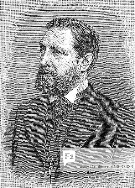 Ernst Viktor von Leyden  20. April 1832  5. Oktober 1910  war ein deutscher Internist aus Danzig  Holzschnitt aus dem Jahr 1888  Deutschland  Europa