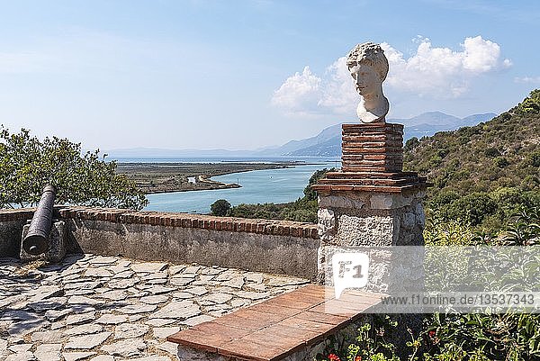 Bust of Apollo  Venetian Castle  back Vivar Canal  ancient city Butrint  National Park Butrint  Saranda  Albania  Europe