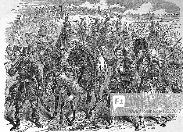Rückkehr von einer Erkundung und Nahrungssuche  Englische Soldaten im Krimkrieg  1855  Holzschnitt  England