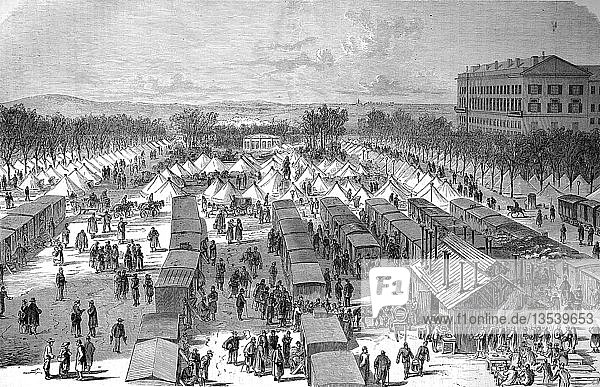 Zelte und Eisenbahnwaggons dienten als Krankenhaus auf der Esplanade in Metz  nach der Kapitulation am 1. November  Deutsch-Französischer Krieg 1870/71  Holzschnitt  Frankreich  Europa