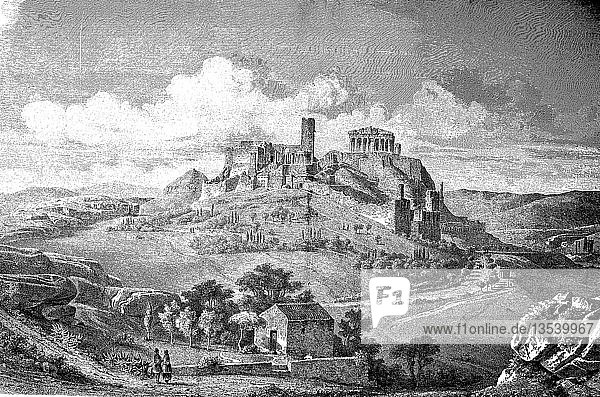 Die Akropolis von Athen  im Jahr 1868  Holzschnitt  Griechenland  Europa