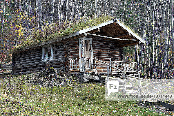Historical site of the poet Robert Service's log cabin,  Dawson City,  Yukon,  Canada.