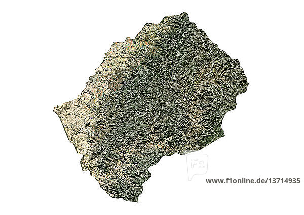 Satellitenbild von Lesotho. Dieses Bild wurde aus Daten des LANDSAT-Satelliten erstellt.