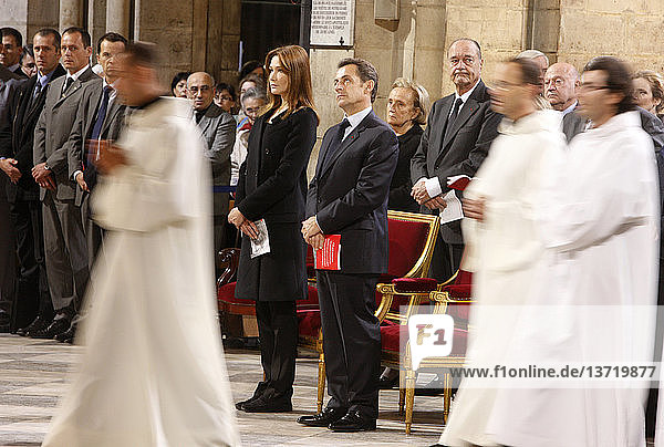 Requiem mass at Notre Dame cathedral with president Sarkozy and his wife