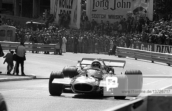 Jack Brabham leads in Brabham BT33  his last Monaco GP before retirement  led until last corner of last lap. Monaco GP  10 May 1970.
