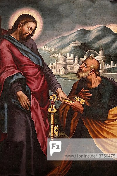 Gemälde in der Kathedrale von Mallorca  Jesus übergibt dem Heiligen Petrus die Schlüssel.