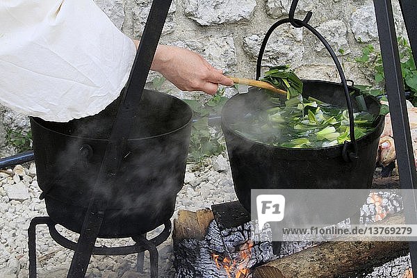 Use vegetables in a pot  Medieval kitchen  The medieval festival of Provins.