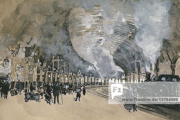 Aquarell eines Bahnhofs in London England 1895