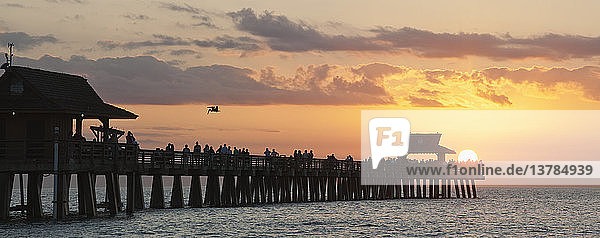 Panoramablick auf Naples Pier bei Sonnenuntergang  Naples  Florida  USA