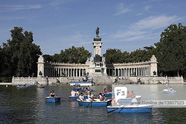Boating on the lake in Retiro park  Madrid  Spain.