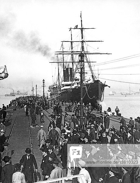 Yokohama  Japan: c. 1910 People on the docks where the Pacific Mail steamer  the SS China has arrived.