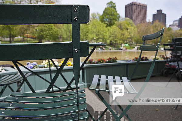 Seating at the Frog Pond in Boston Common  Boston  Massachusetts  USA