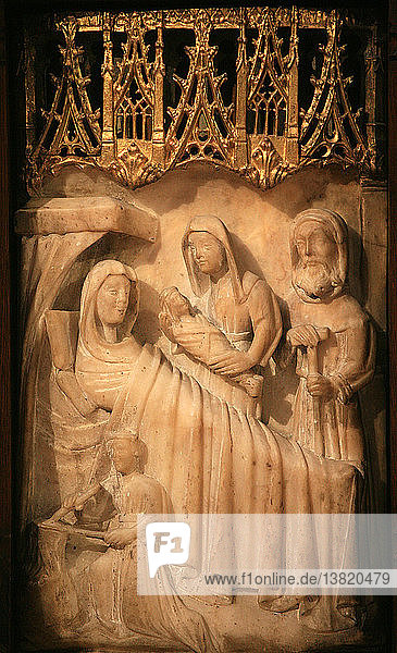 Basilika Saint Seurin Alabaster-Retabel aus dem 15. Jahrhundert mit einer Darstellung des Lebens der Jungfrau Maria