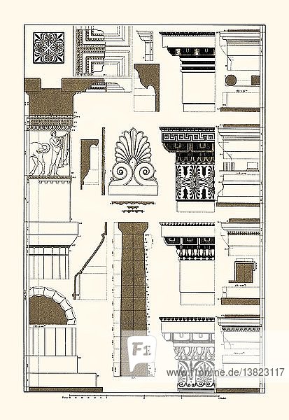 Einzelheiten zum Parthenon in Athen 1877
