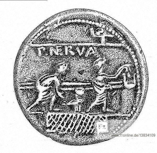 Eine Münze von 113/112 v. Chr. zeigt Bürger  die einen Gang entlanggehen  um ihre Stimme bei einer Wahl abzugeben. Sie feiert das System der geheimen Stimmabgabe  das in der zweiten Hälfte des 2. Jahrhunderts v. Chr. eingeführt wurde.
