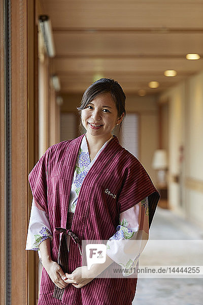 Japanese woman wearing yukata at a traditional hotel