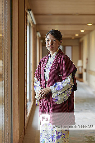 Japanese woman wearing yukata at a traditional hotel