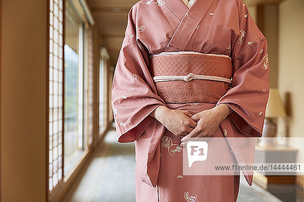 Japanese woman wearing kimono at a traditional hotel