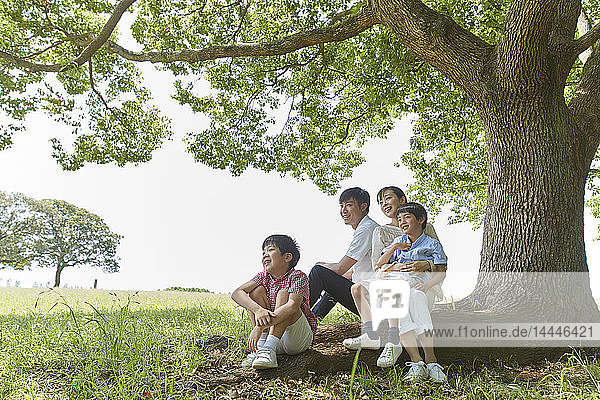 Japanese family in a city park