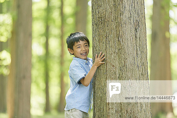 Japanese kid in a city park