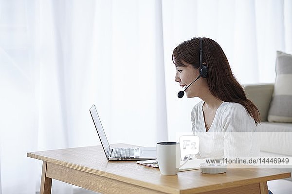 Japanese woman working remotely
