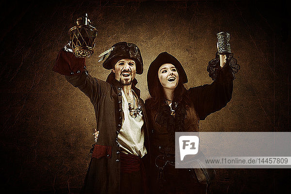 Pirate couple toasting