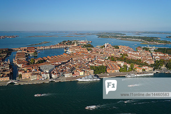 View of the Arsenale of Venice from the helicopter  Venice Lagoon  UNESCO World Heritage Site  Veneto  Italy