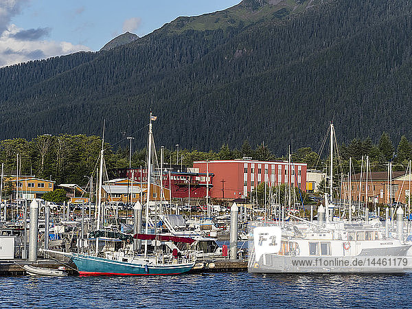 A view of the commercial fishing docks in Sitka  Baranof Island  Southeast Alaska  USA